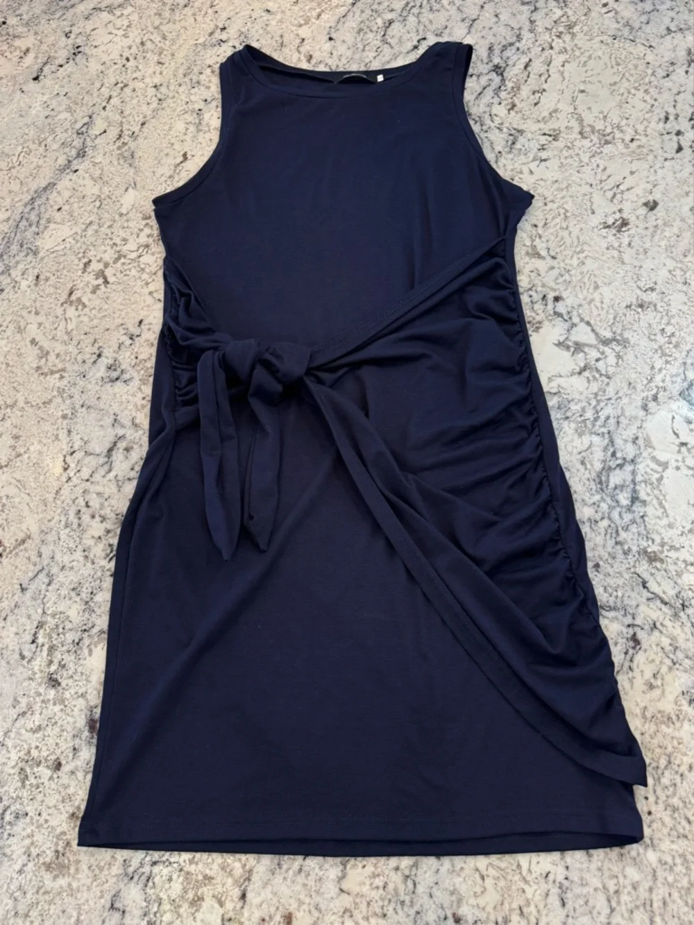 Lillusory Navy Tie Waist Tank Dress Size Large | Ruched Side Mini Dress